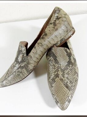 27 EDIT HANNAH Snakeskin Pointed Leather Slip-On Loafers 8.5M
